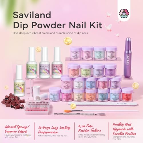 SAVILAND Dip Powder Nail Kit with Drill - 20 Colors Summer Neon Dip Nails Powder Starter Kit with Everything Dip Liquid Dipping System Base Top Coat Activator Manicure Art Salon DIY Christmas Gift