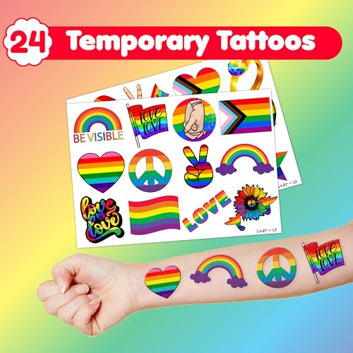 48Pc LGBT Pride Party Favors - Rainbow Tattoos & Slap Bracelets