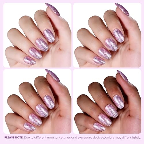 Beetles Purple Gel Nail Polish - Shimmery Purple Glitter, 15ML, Rose Quartz Glow Variant