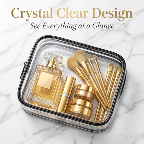 Clear Makeup Bag 4 Pack - TSA Approved Travel Toiletry Organizer