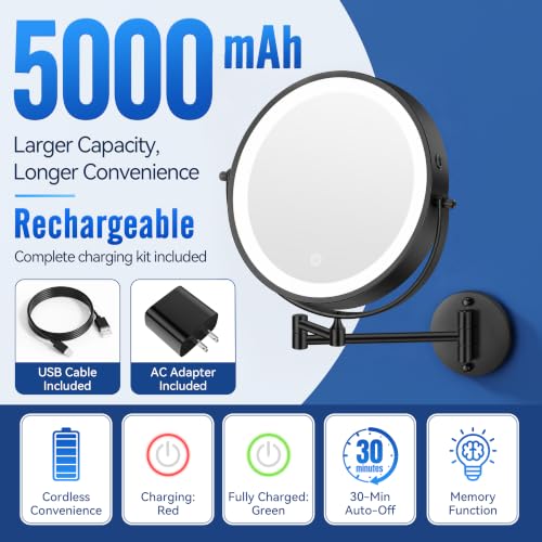 Auxmir 9" Lighted Magnifying Makeup Mirror 1X/30X Dual-Sided