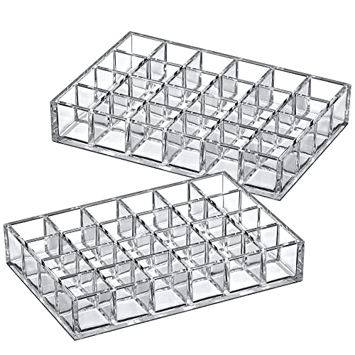 Amazing Abby - Allure - 2-Pack 24-Slot Acrylic Lipstick Organizer, Lipstick Holder, Lip Gloss Holder, Cosmetic Storage Display, Perfect Storage Solution for Drawer and Vanity (Slot Size: 1.0" x 1.0")