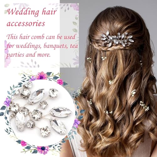 Bridal Hair Comb Rhinestone Silver Flower - 2 Pack Wedding Headpiece