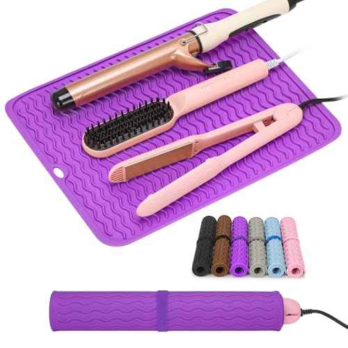 Oversize Silicone Heat Resistant Mat for Curling Irons, Hair Straighteners, Flat Irons and Hot Hair Styling Tools, Portable Wrap Pad Cover for Vanity, Travel, Salon(14.2" x 11.0")