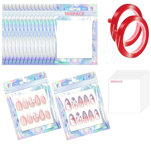 Press On Nail Packaging Kit - 100 Bags, 100 Cards & Tapes
