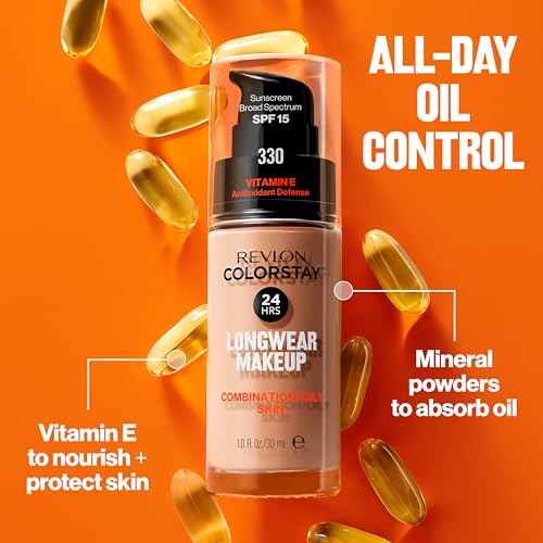 Revlon Liquid Foundation, ColorStay Face Makeup for Combination & Oily Skin, SPF 15, Medium-Full Coverage with Matte Finish, 220 Natural Beige, 1 Fl Oz