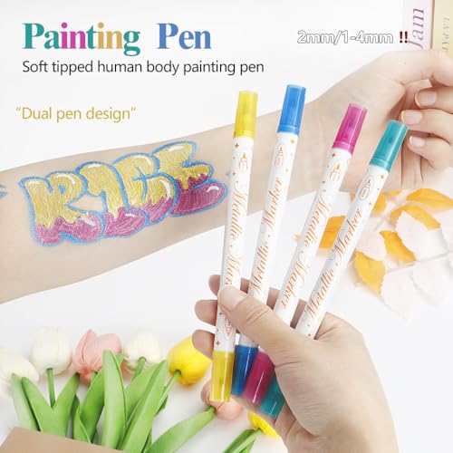 Temporary Tattoo Markers with 81 Stencils - 12 Dual-Tip Pens