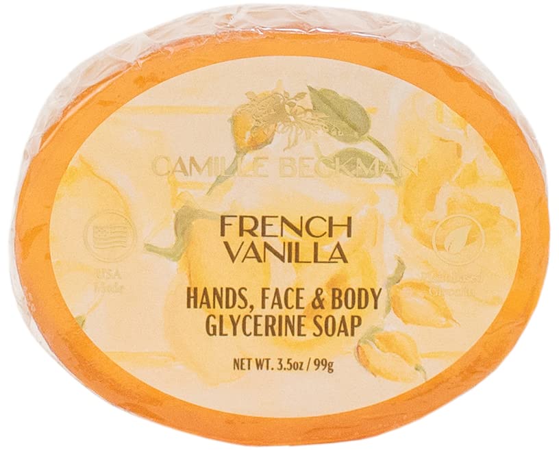 Camille Beckman French Vanilla Glycerine Bar Soap for Hands, Face and Body, 3 Bars at 3.5 Ounces Each