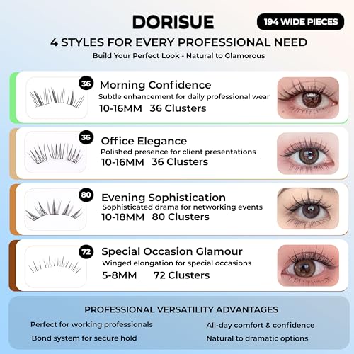 Dorisue Luxury 8-Founction(3 Upper + 1 Lower) Cluster Lashes Kit with Eyelash Growth Serum - 168PCS Complete System (, Bond Seal Remover, Hypoallergenic Waterproof Professional Set