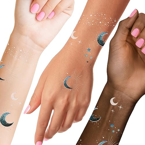 Flash Tattoos Moonlight Silver Glitter Freckles & Celestial Temporary Tattoos