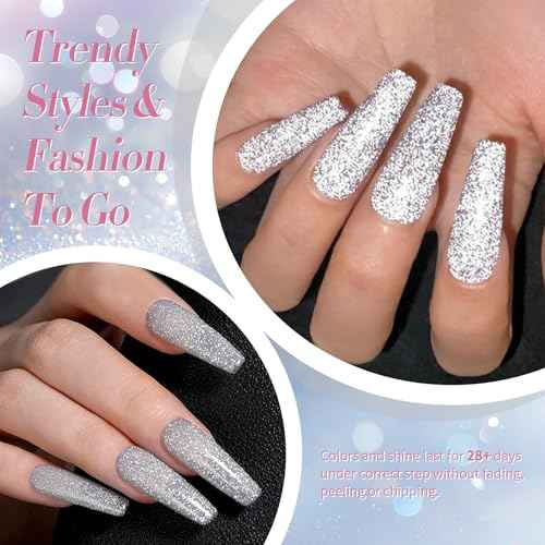 Born Pretty Reflective Glitter Gel Nail Polish, 6 Colors Holographic Gel Polish Long Lasting Sparkly Shiny Nail Polish U V Set for Manicure and Nail Art, DIY at Home, Salon-Quality 7ml