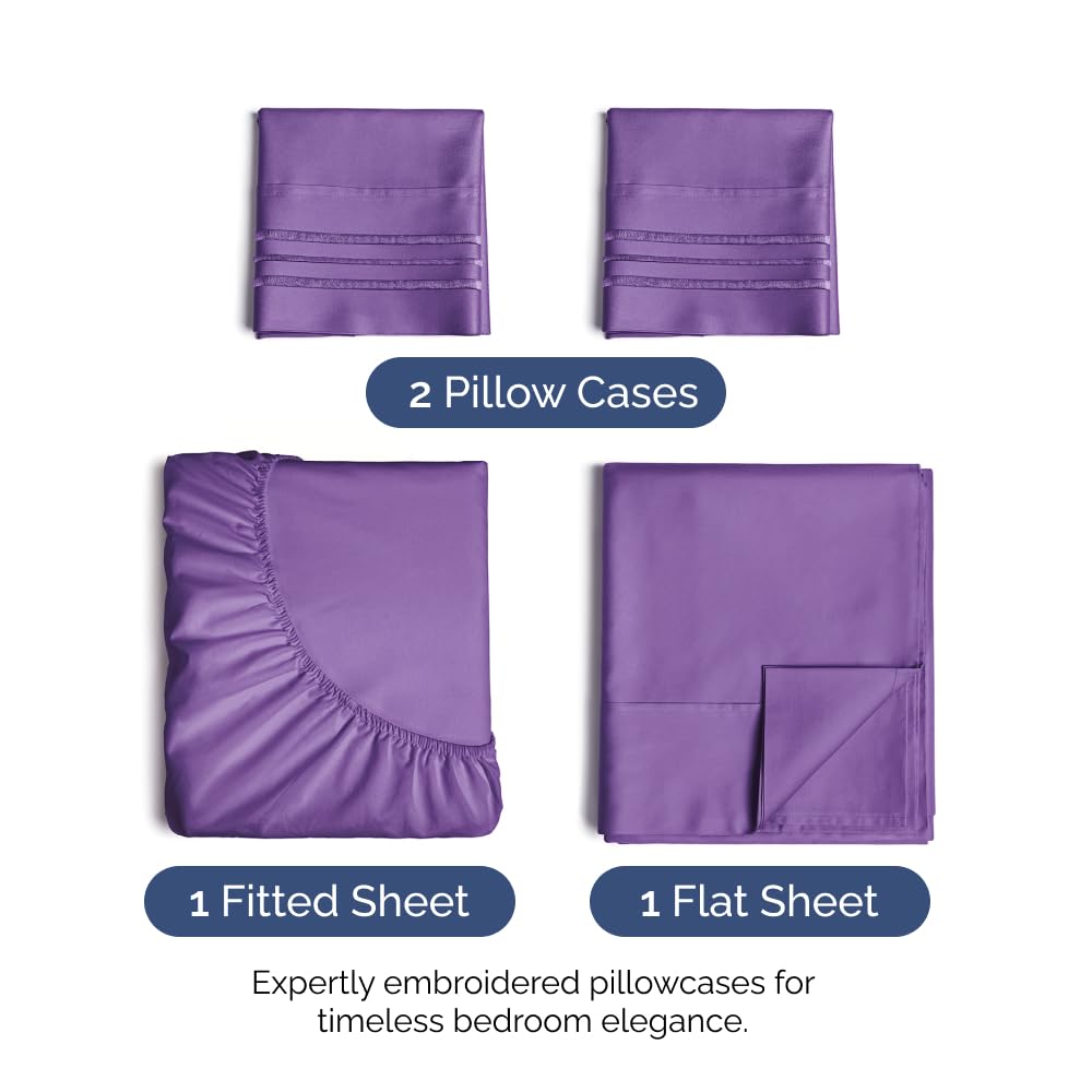 Twin 4 Piece Sheet Set - Breathable & Cooling Bed Sheets - Hotel Luxury Bed Sheets for Women, Men, Kids & Teens - Comfy Bedding w/ Deep Pockets & Easy Fit - Soft & Wrinkle Free - Twin Purple Sheets