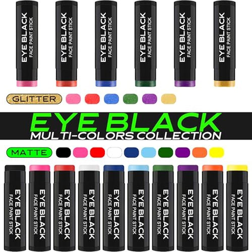12 PACK EYE BLACK STICK, Anti-Glare Eyeblack For Baseball Football Softball Lacrosse, Sweat-Proof Eye Black Grease Paint, Game Day Sports Fans Accessories, Smooth & Long Lasting