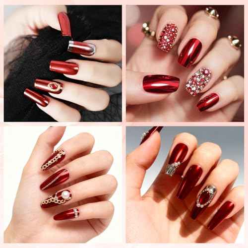 Chrome Nail Powder, Red Metallic Nail Powder Pigment Premium Mirror Effect Salon Nail Art Glitter Dust for Valentines Gel Polish Decoration Home DIY Nail Manicure Supplies