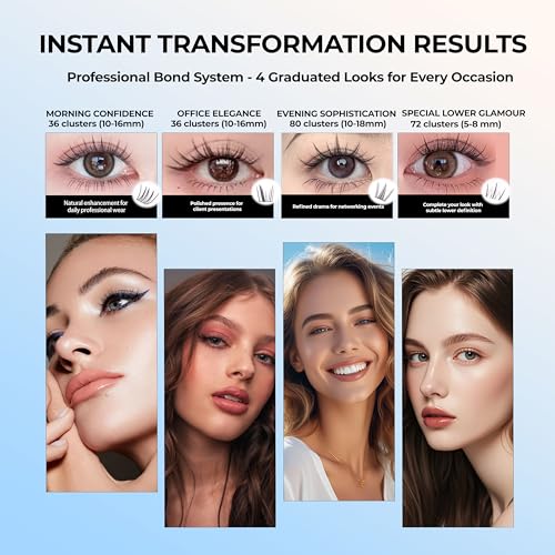 Dorisue Luxury 8-Founction(3 Upper + 1 Lower) Cluster Lashes Kit with Eyelash Growth Serum - 168PCS Complete System (, Bond Seal Remover, Hypoallergenic Waterproof Professional Set