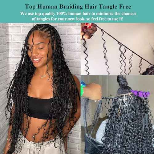 Human Braiding Hair for Boho Braids 200g 18 Inch Deep Wave Boho Hair for Braiding Knotless 12A Curly Hair Extensions Bulk Bohemian 5 Bundles/Pack Natural Color