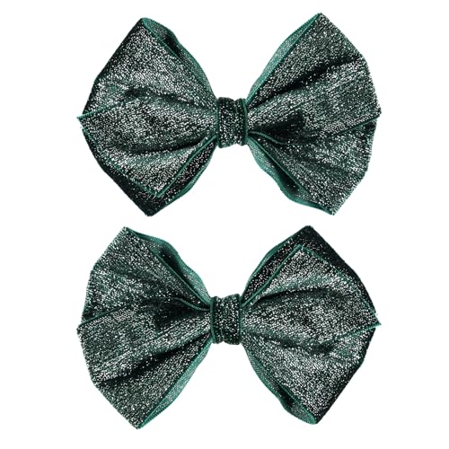 Christmas Glitter Dark Green Velvet Ribbon Hair Bow Clips 4" Cute Alligator Barrettes Pins Xmas Party Dress Outfit Decor Accessory For Teen Toddler Baby Girls Kids Women Gift