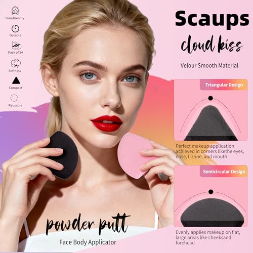 Black and Pink Triangle Makeup Powder Puffs Set - 24 Pcs with Storage Case