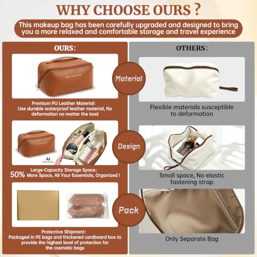 DZZ Large Waterproof Travel Cosmetic Bag for Women - Brown