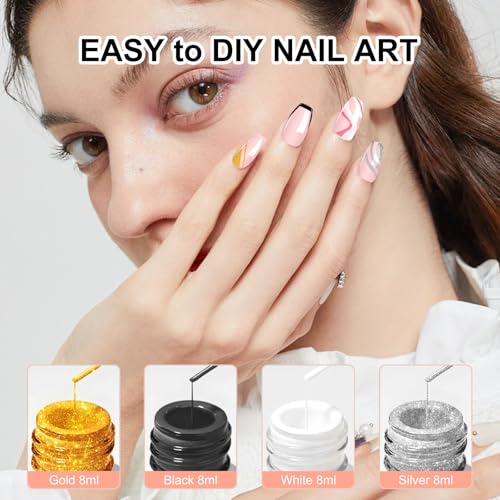 VIVAALI 4-Color Gel Liner Nail Polish Set with Fine Brush for Nail Art