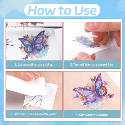 Blue Axolotl Temporary Tattoos - 200+ Designs (8 Sheets)
