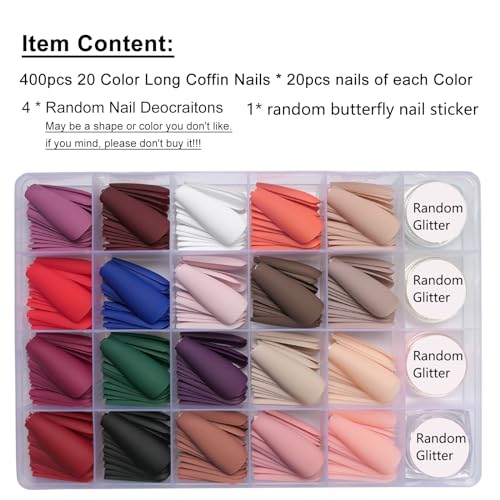 AddFavor Press on Nails Long Coffin Fake Nails, 576pcs Long Press on Nail Ballerina Acrylic False Nails Matte Solid Colored Artificial Nail for Women and Girls