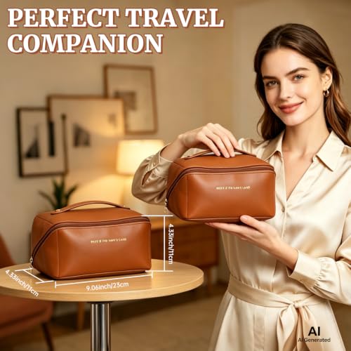 DZZ Large Waterproof Travel Cosmetic Bag for Women - Brown