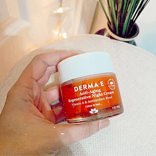 DERMA E Anti-Aging Regenerative Night Cream – Firming Astaxanthin Moisturizer for Face – Lightweight Overnight Anti-Wrinkle Cream with Jojoba Oil and Vitamin E, 2 oz