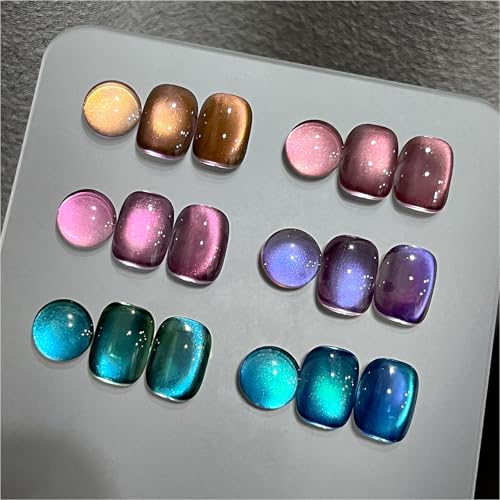 GAOY Glitter Cat Eye Gel Nail Polish Set with Magnet - 6 Colors, 7.3ml