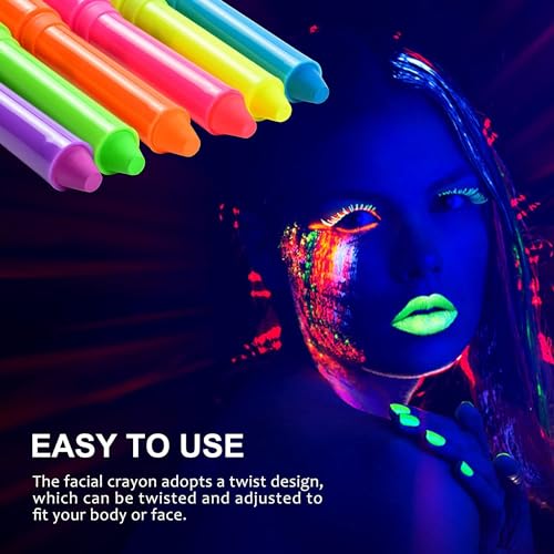 12-Pc UV Glow Face Paint Crayons Kit - Fluorescent Body Paint