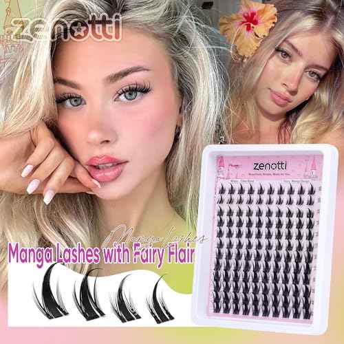 Manga Lash Clusters with Spikes Anime Lashes Cluster Natural Cluster Eyelash Extensions Wispy Spiky Fairy Individual Lashes Invisible Clear Band DIY Lash Extensions 10-16MM 120PCS by zenotti
