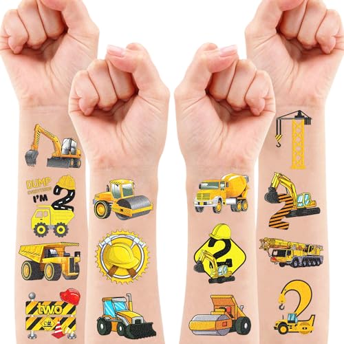 100 PCS Construction Temporary Tattoos for 2 Year Old Birthday Party