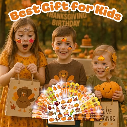 48PCS Thanksgiving Party Set - 24PCS Temporary Tattoos & 24PCS Slap Bracelets - Festive Fall-Themed Birthday Supplies, Baby Shower Gifts, Classroom Rewards & Holiday Decor for Kids (Boys & Girls)