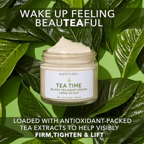 Earth To Skin Tea Time Black Tea Night Cream - Face Moisturizer with Edelweiss Extract, Glycerin and Squalane for Overnight Hydration, Antioxidant Benefits and Smooth, Healthy Looking Skin 2.0 fl oz