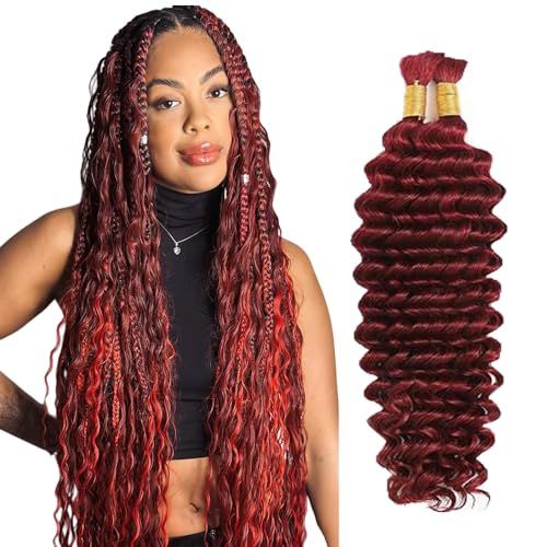 GTaiiReu Burgundy Deep Wave Human Hair Extensions 3 Bundles 32 Inch