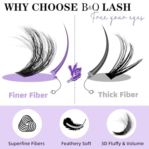 B&Q Volume Lash Clusters Kit 280PCS Lash Extension Kit Thick 3D Wispy DIY Eyelash Extension Set with Individual Lashes, Lash Bond and Remover,Tweezers(150D)