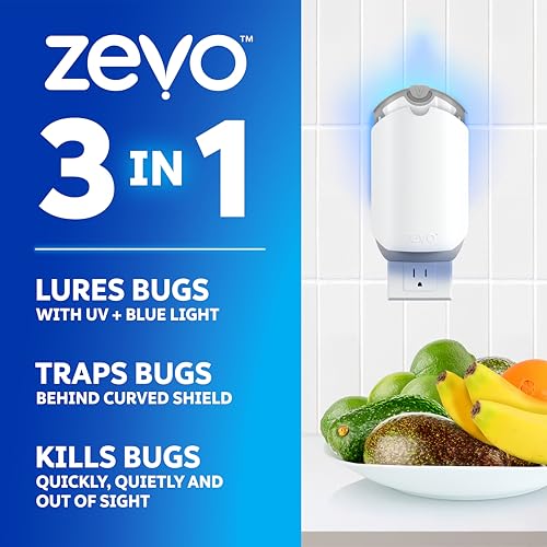 Zevo Plug-in Indoor Fly Trap with UV Light - 2 Bases & Cartridges