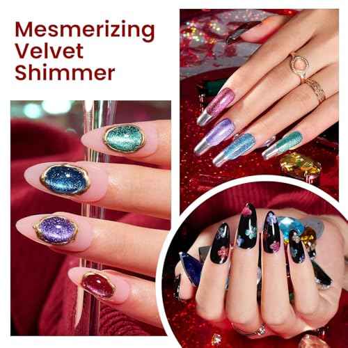 Beetles Cat Eye Gel Nail Polish Set, 6 Colors Christmas Gel Polish Kit Glitter Red Pink Shiny Brown Burgundy Purple Blue Green Magnetic Effect Sparkle Stunning Soak Off UV Manicure Gifts for Women