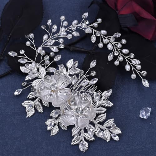 Silver Bridal Hair Comb Headpiece - Wedding Headwear