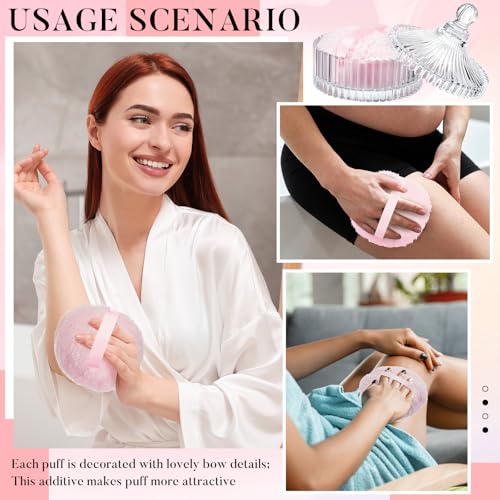Tioncy 2 Pcs Extra Large Dusting Powder Puff and Container for Women-6'' Glass Crystal Dusting Powder Container with Body Soft Washable Reusable Velour Face(Clear,Classic)