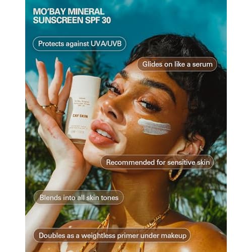 Cay Skin Mo'Bay Mineral Sunscreen Drops SPF 30 ? Broad Spectrum Face Sunscreen & Makeup Primer w/Sea Moss ? Lightweight, Moisturizing Reef Safe Lotion with Natural Finish for All Skin Types ? 1.7 oz.