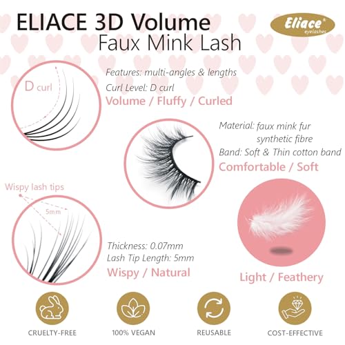 Eliace Lashes Mink Fake Eyelashes Wispy 15 Pairs Lashes Extension Kit - Fluffy Lashes False Eyelashes Natural False Lashes Wispy Faux Mink Lashes Pack (13MM) Short Lashes Natural Look Strip |Anne