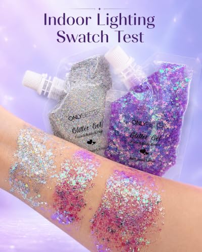 Silver Holographic Body Glitter Gel - Waterproof, 2 Pack
