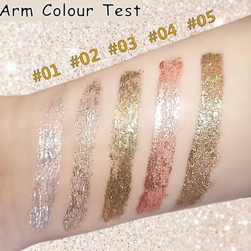 Glitter Liquid Eyeliner, 5 Colors Eyeliner Colorful Set, Shimmer Metallic Silver White, Gold Sparkling Eye Liner, Long Lasting Flare Eye Liner Liquid, Diamond Eye Makeup Set