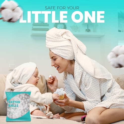 Ar3 Beauty 100% Pure Cotton Balls - Hypoallergenic & Lint-Free Bulk Pack