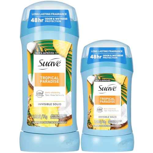 Suave Antiperspirant Deodorant for Women, Tropical Paradise 2-Size Variety Pack ? Anti-Staining Invisible Solid, Talc-Free (2 Piece Set)