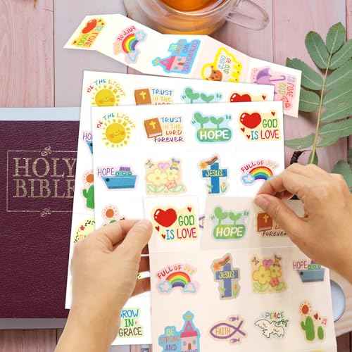Fancy Land Religious Tattoos Temporary Christian Easter Tattoo Sheets Individual Bible Verse Body Stickers Costume Accessories for Catholic Party Decoration Favors Sunday School Crafts Supplies 140Pcs