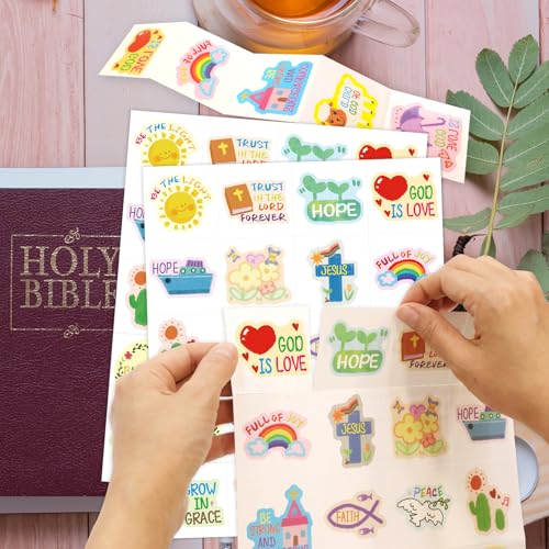 Fancy Land 140Pcs Religious Tattoos for Kids Temporary Christian Easter Tattoo Sheets Individual Bible Verse Body Sticker Costume Accessories for Catholic Party Decoration Favors Sunday School Crafts