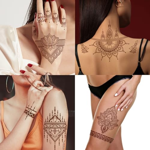 Snail Garden 16 Sheets Temporary Tattoos - Brown Mandala Lace