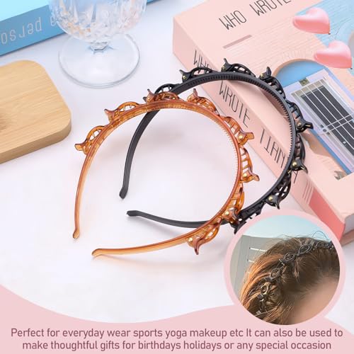 6-Pack Double Teeth Hair Headbands with Clips, Black & Brown